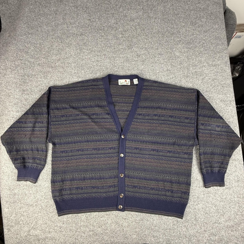 Florence Tricot Sweater Mens 3XL‎ Blue Striped Button Cardigan Long Sleeve Italy